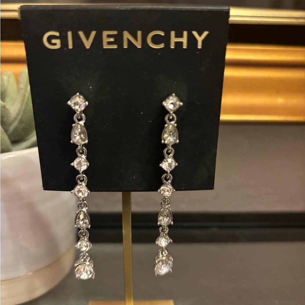 Givenchy Crystal Silver Dangle Earrings NWT